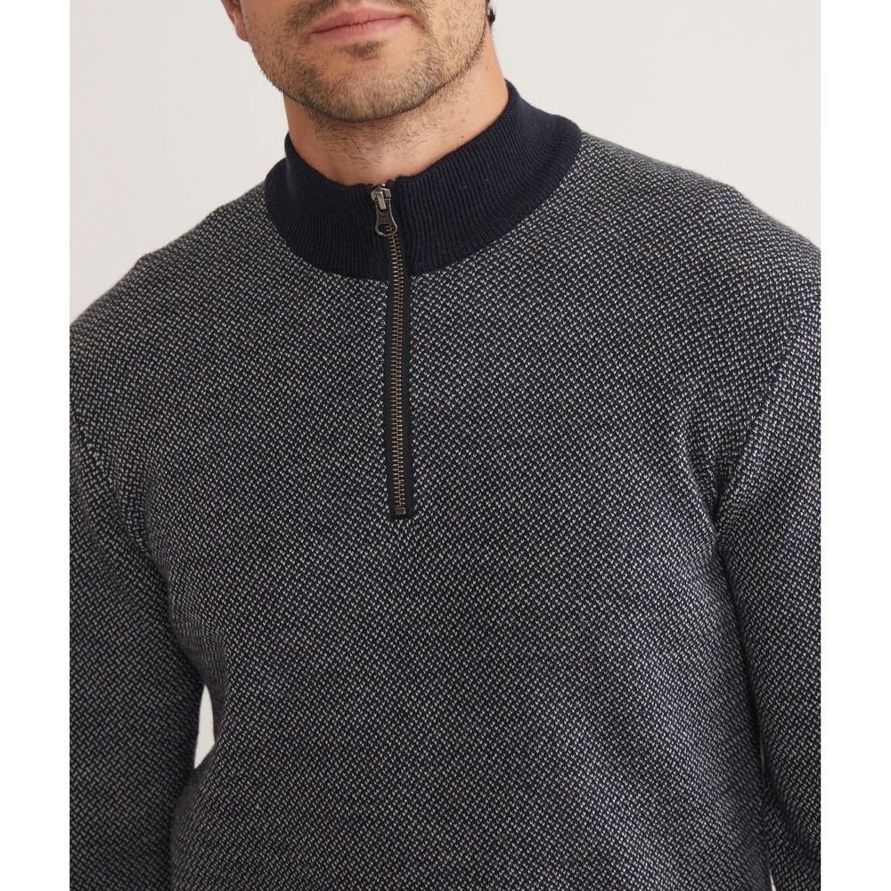 Marine Layer Men's Merino Wool Quarter Zip Sweater Navy White Knit Mock Neck L - Picture 2 of 11
